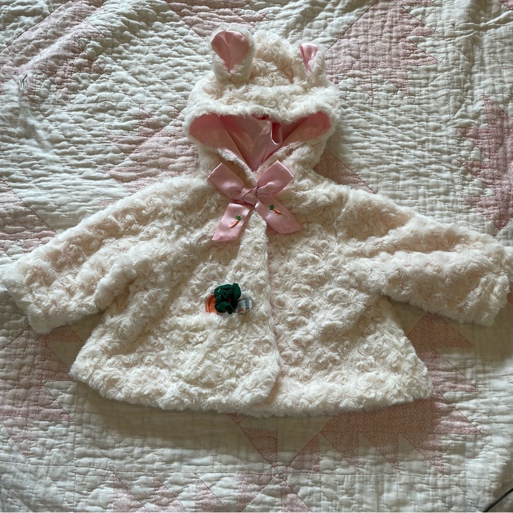 Adorable Cream Furry Kids Coat with Pink Accents